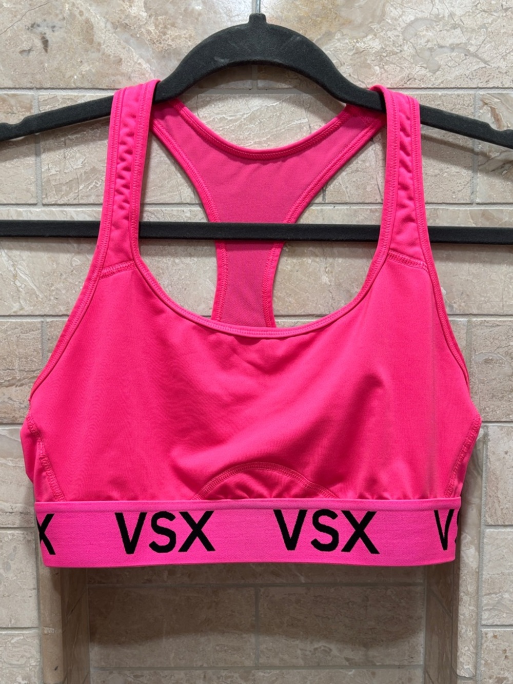 Victoria's Secret Hot Pink Racerback Sports Bra with VSX Logo Band